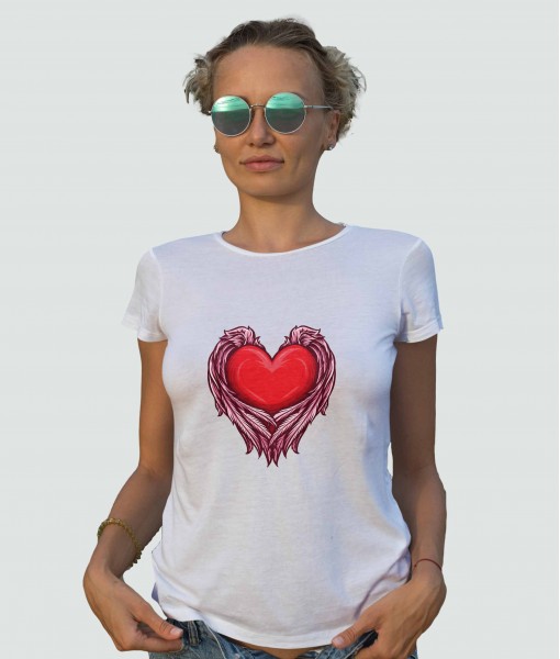 Дамска тениска с щампа Арт Heart with angel wings